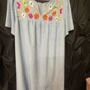 SHEIN Light Blue Floral Embroidered Dress